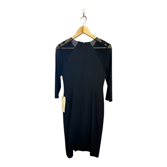 Adrianna Papell - Short Black Crepe Dress Sheer sleeves beaded embroidered 2 - Picture 5 of 9